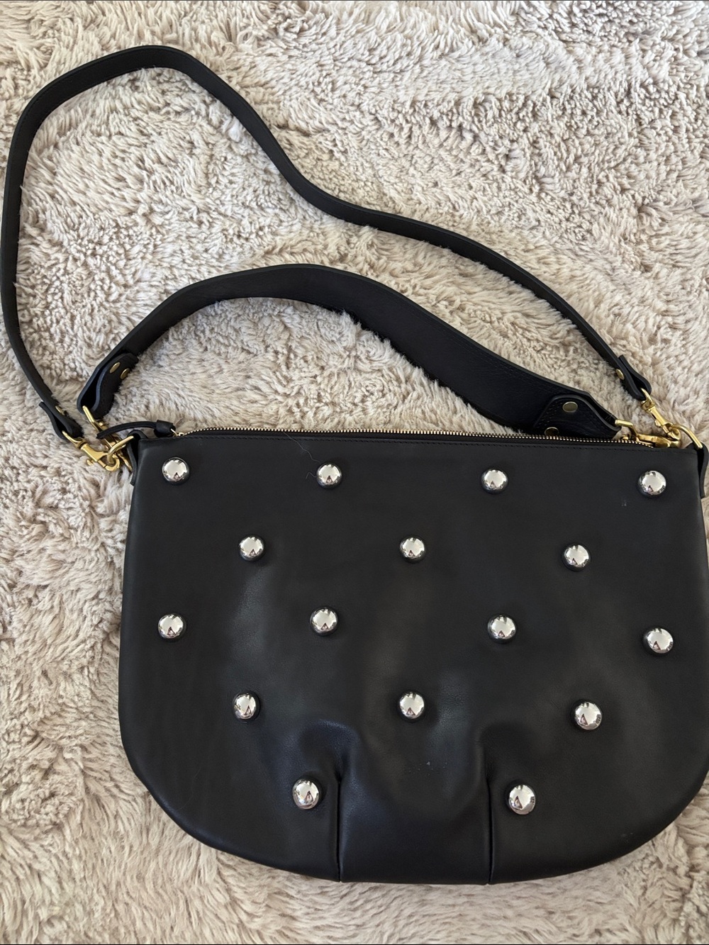 Black Stud-Embellished Crossbody Bag with Gold Hardware - Picture 2 of 8